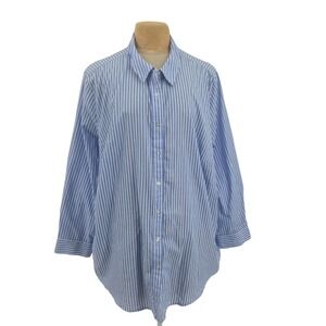 Woman Within Button Down Shirt Women 3X Blue White Striped Long Sleeve Plus Size